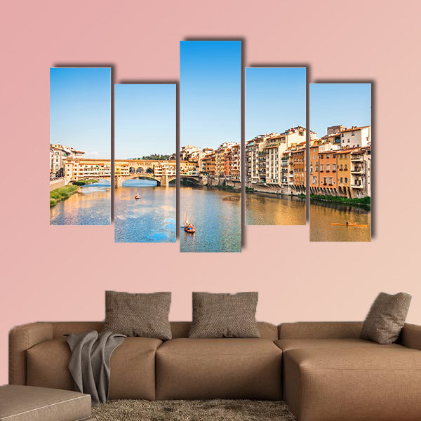 Ponte Vecchio with river Arno at sunset, Florence, Italy multi panel canvas wall art