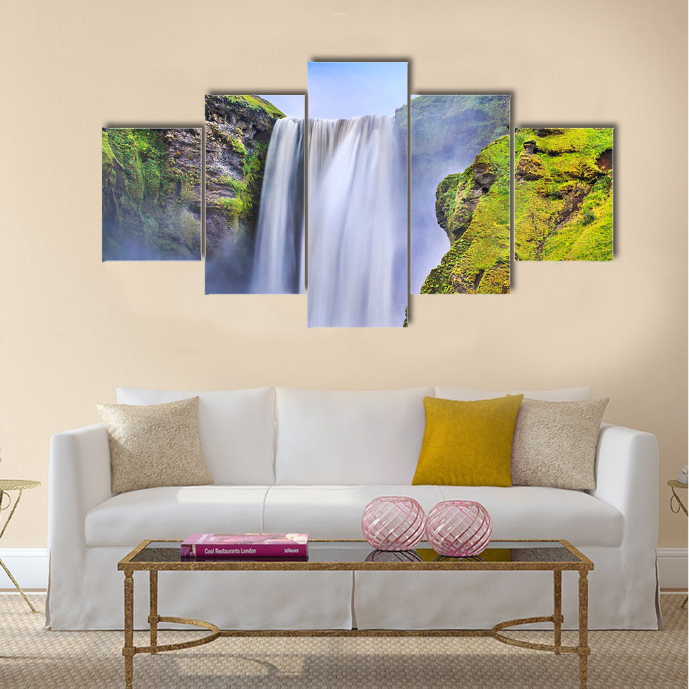 Skogafoss waterfall in Iceland at dusk multi panel canvas wall art
