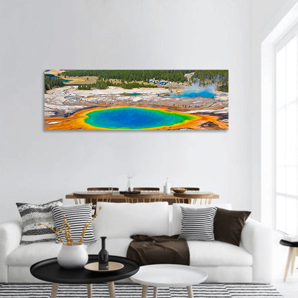 World Grand Prismatic Spring in Yellowstone National Park panoramic canvas wall art