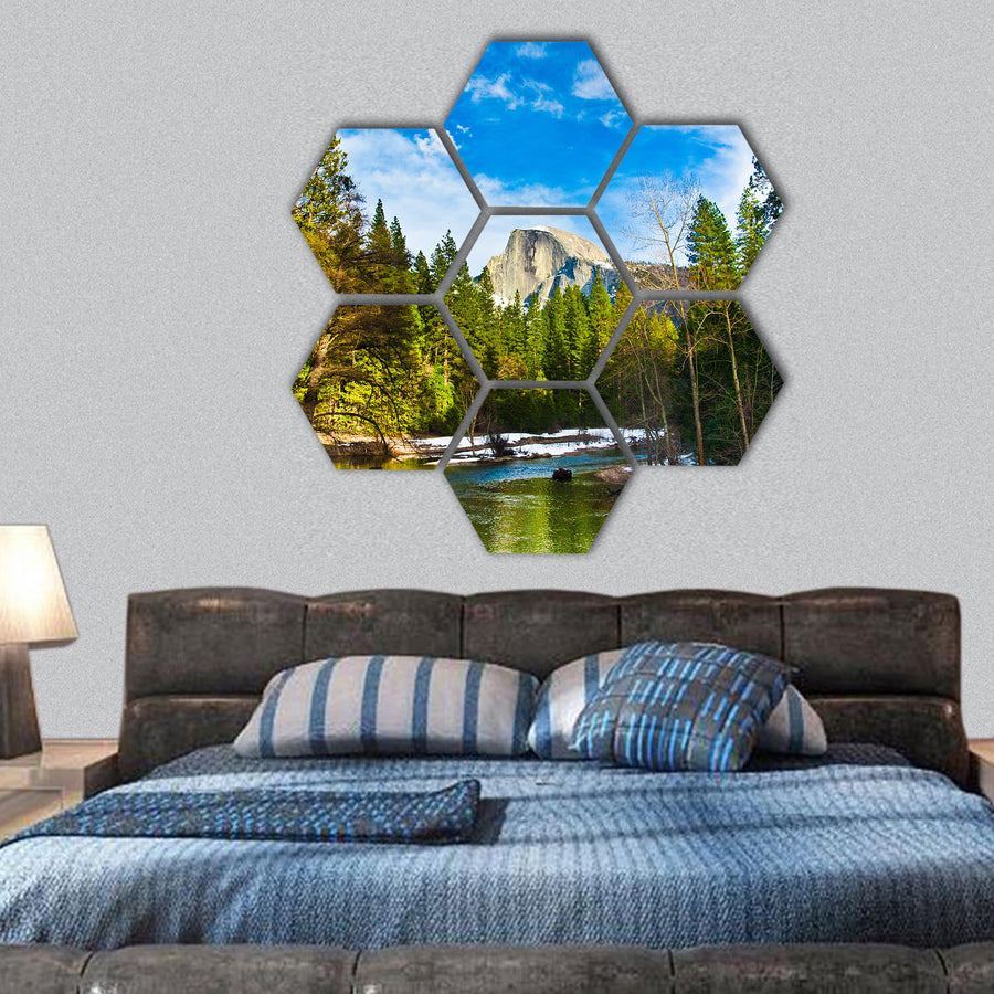 Half Dome Rock , the Landmark of Yosemite National Park hexagonal canvas wall art