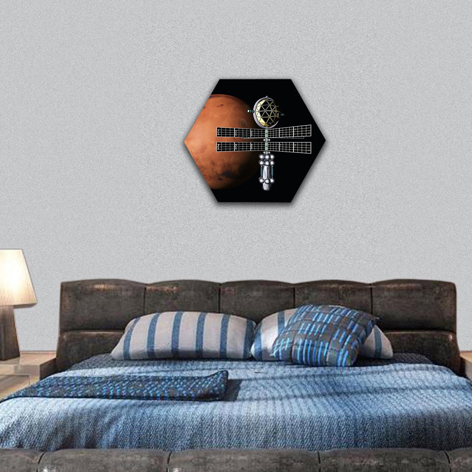 Mars with Space Probe hexagonal canvas wall art