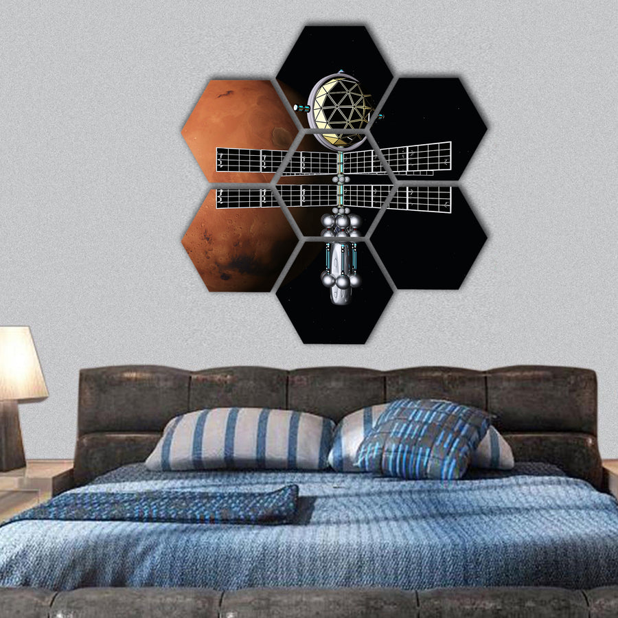 Mars with Space Probe hexagonal canvas wall art