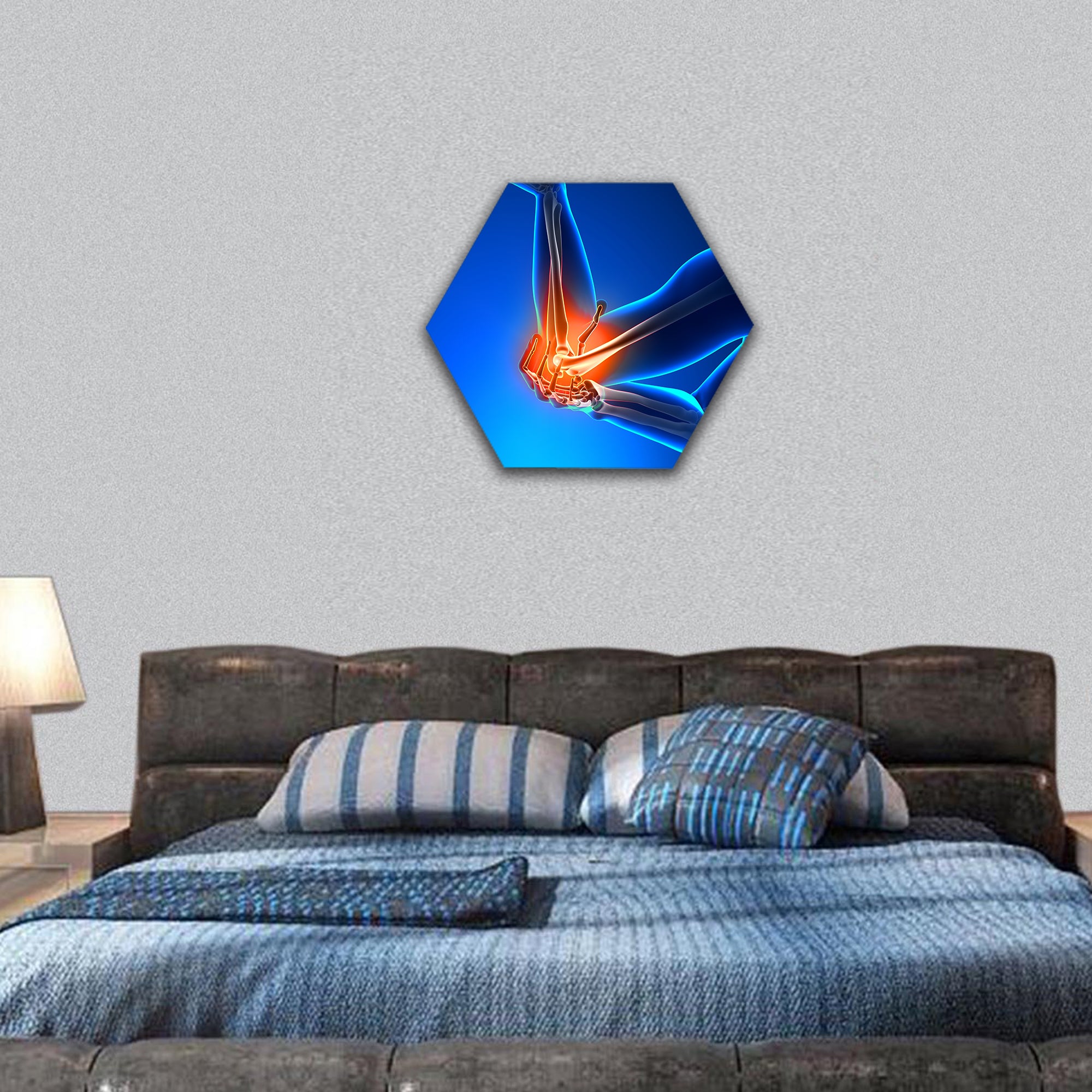 Elbow Pain Male - Side view hexagonal canvas wall art