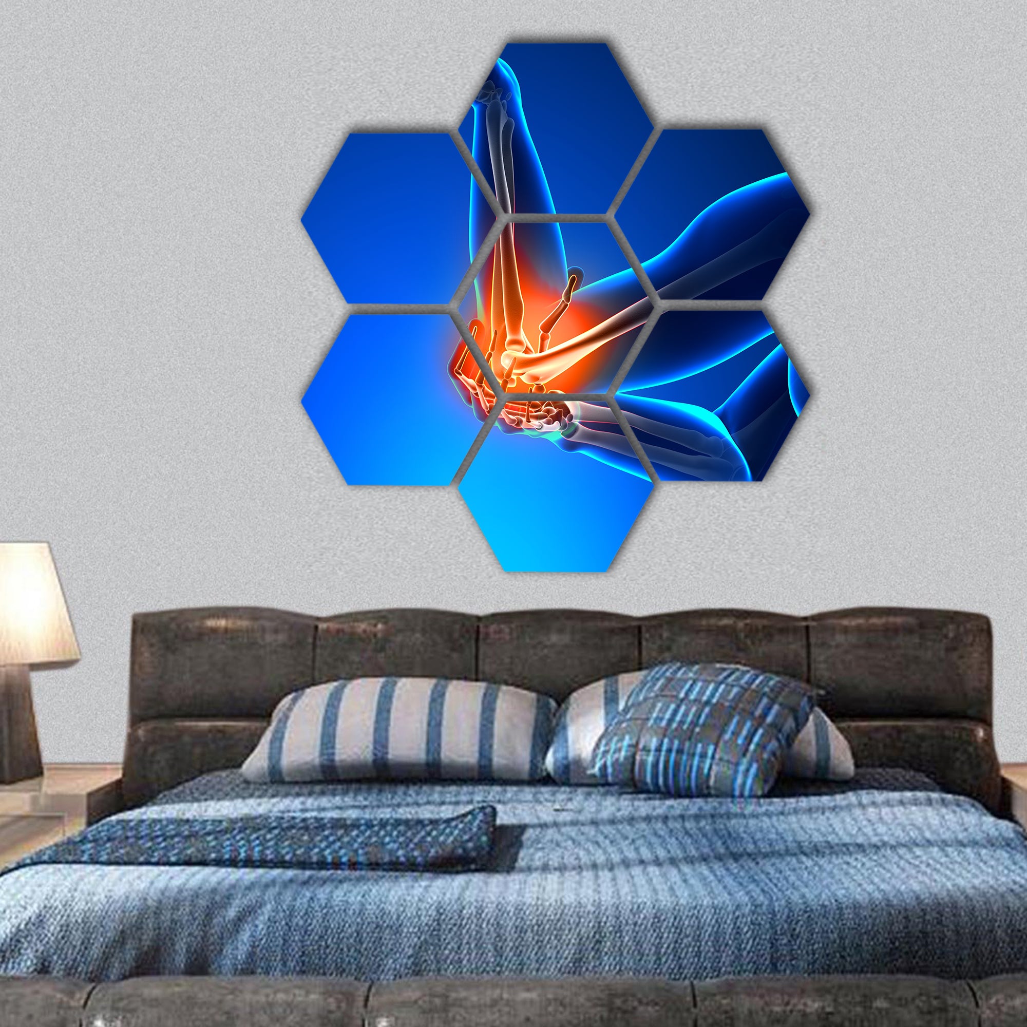 Elbow Pain Male - Side view hexagonal canvas wall art