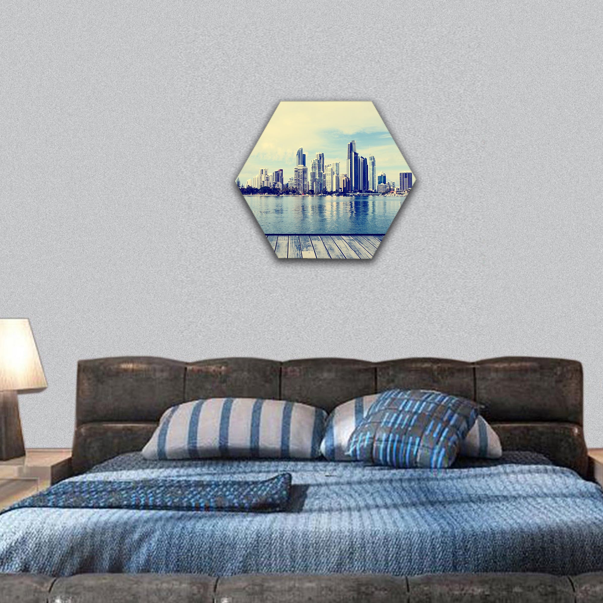 The modern buildings of the Gold Coast hexagonal canvas wall art