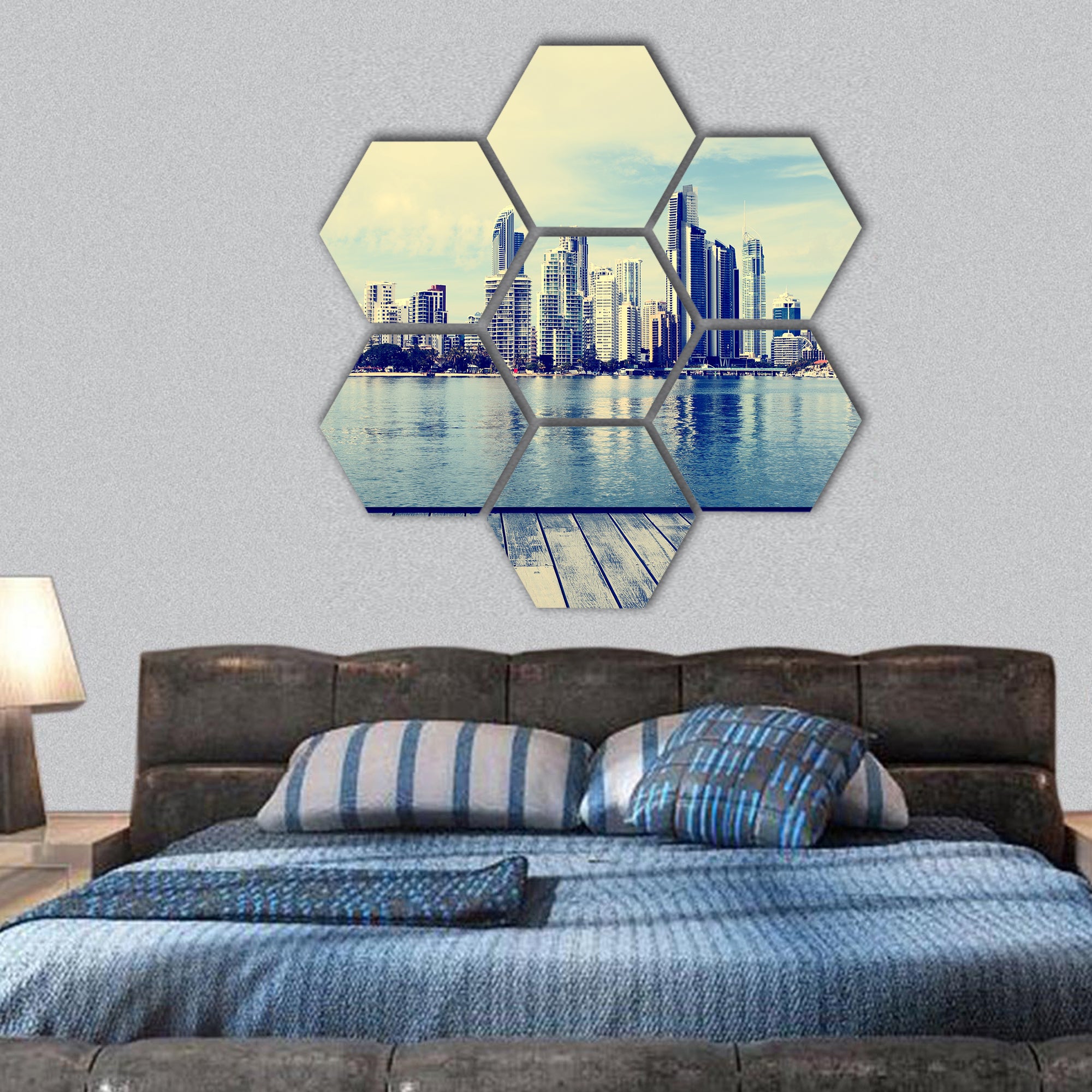 The modern buildings of the Gold Coast hexagonal canvas wall art