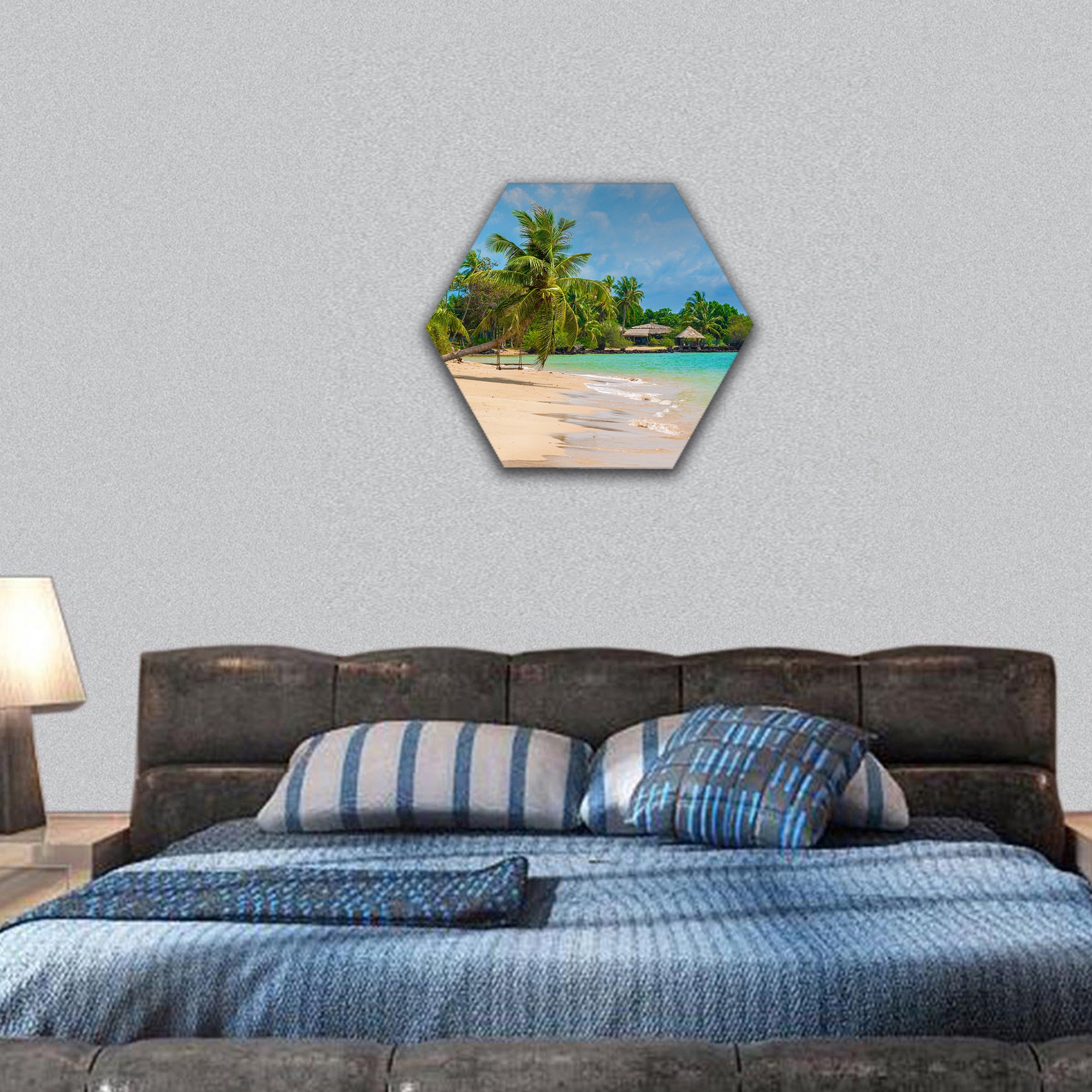 beautiful beach on the island hexagonal canvas wall art