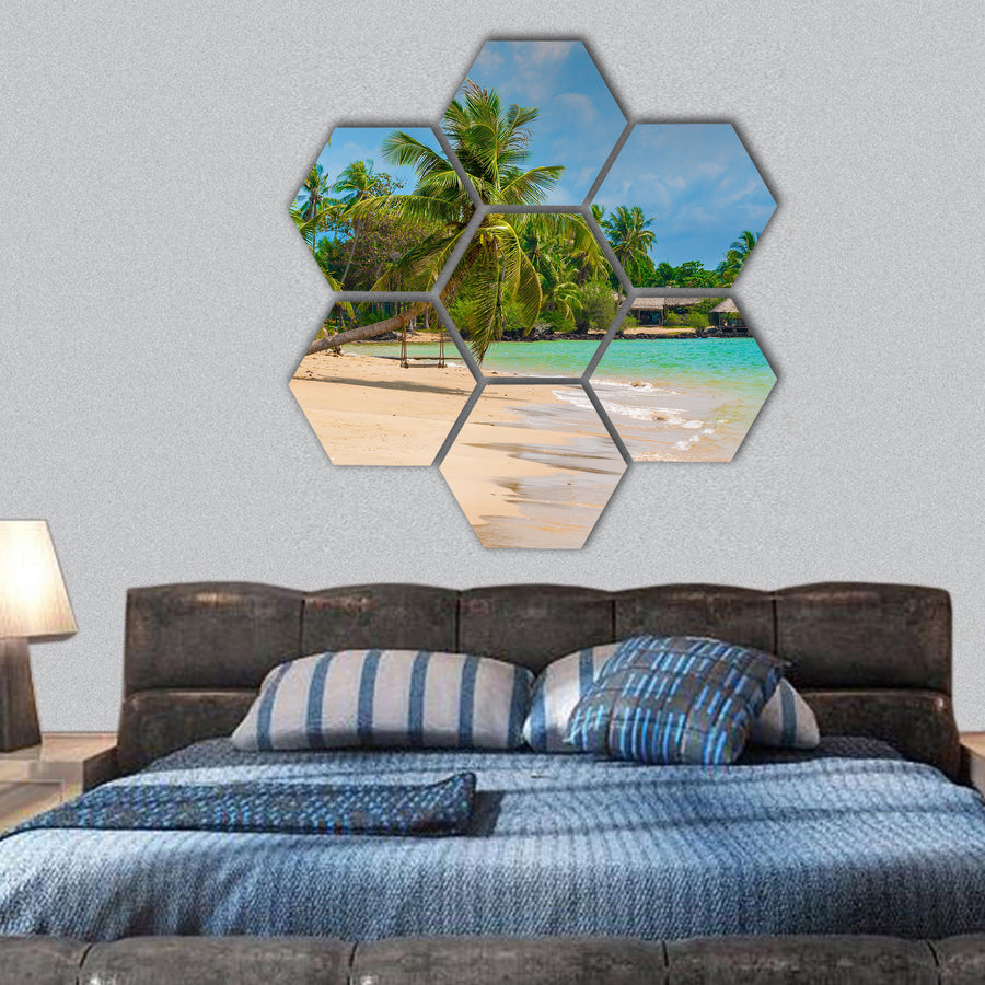beautiful beach on the island hexagonal canvas wall art