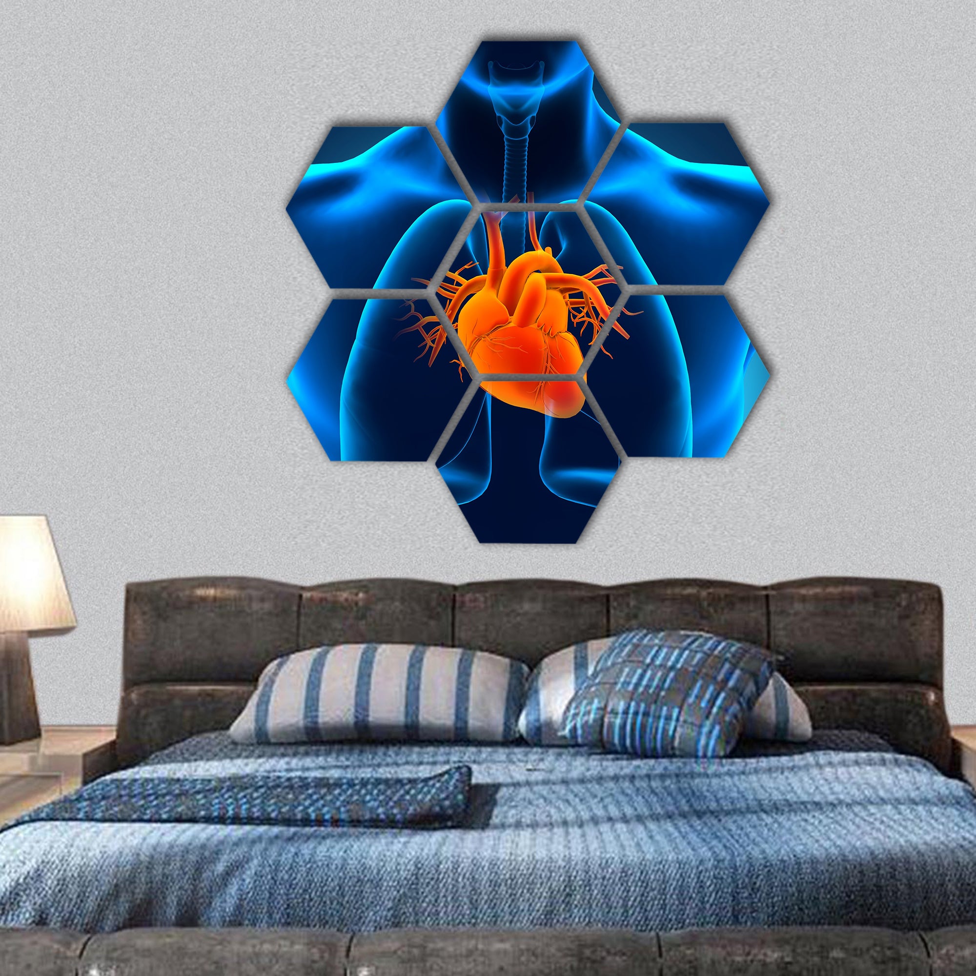 Human Heart Anatomy hexagonal canvas wall art