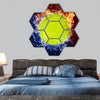 Tennis ball in fire flames and splashing water hexagonal canvas wall art