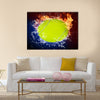 Tennis ball in fire flames and splashing water Multi panel canvas wall art