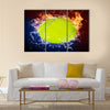 Tennis ball in fire flames and splashing water Multi panel canvas wall art