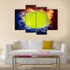 Tennis ball in fire flames and splashing water Multi panel canvas wall art