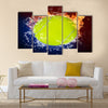 Tennis ball in fire flames and splashing water Multi panel canvas wall art