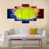 Tennis ball in fire flames and splashing water Multi panel canvas wall art