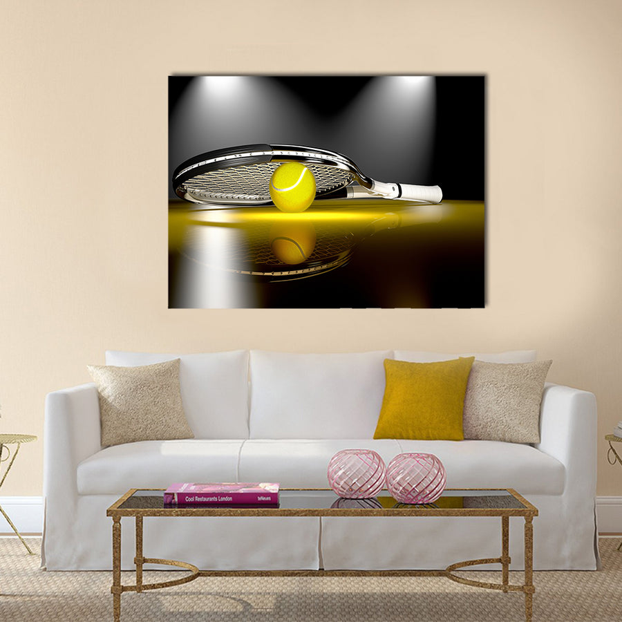 3D tennis racket with tennis ball Multi panel canvas wall art