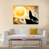 Creative Wolf in silhouette howling to the full moon Multi Panel Canvas Wall Art