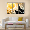 Creative Wolf in silhouette howling to the full moon Multi Panel Canvas Wall Art