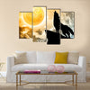 Creative Wolf in silhouette howling to the full moon Multi Panel Canvas Wall Art