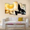 Creative Wolf in silhouette howling to the full moon Multi Panel Canvas Wall Art