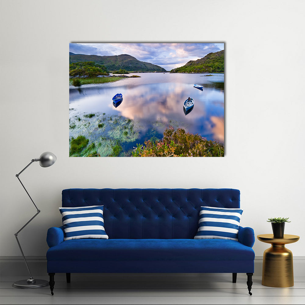 Boats on water in Killarney National Park, Republic of Ireland, Europe Multi Panel Canvas Wall Art