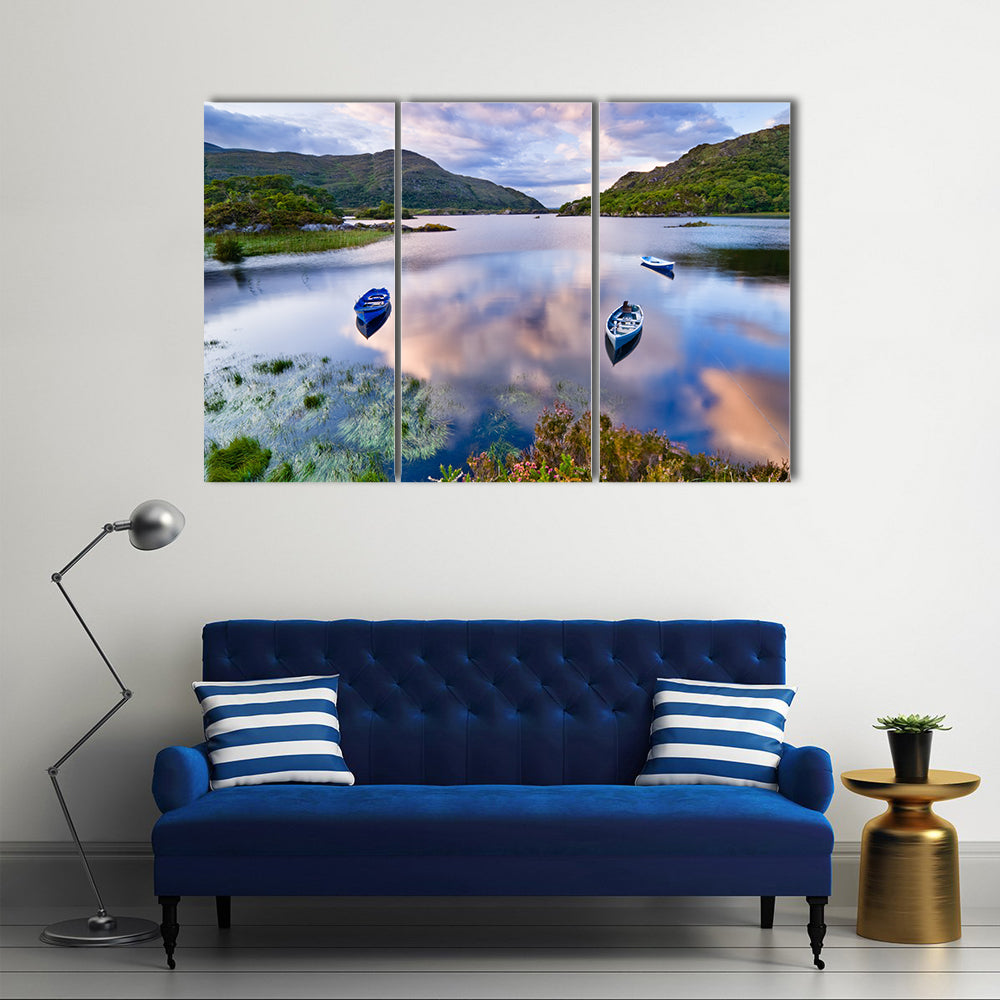 Boats on water in Killarney National Park, Republic of Ireland, Europe Multi Panel Canvas Wall Art