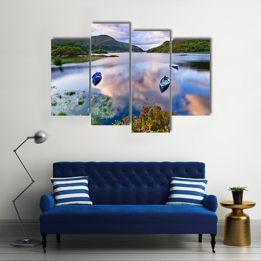 Boats on water in Killarney National Park, Republic of Ireland, Europe Multi Panel Canvas Wall Art