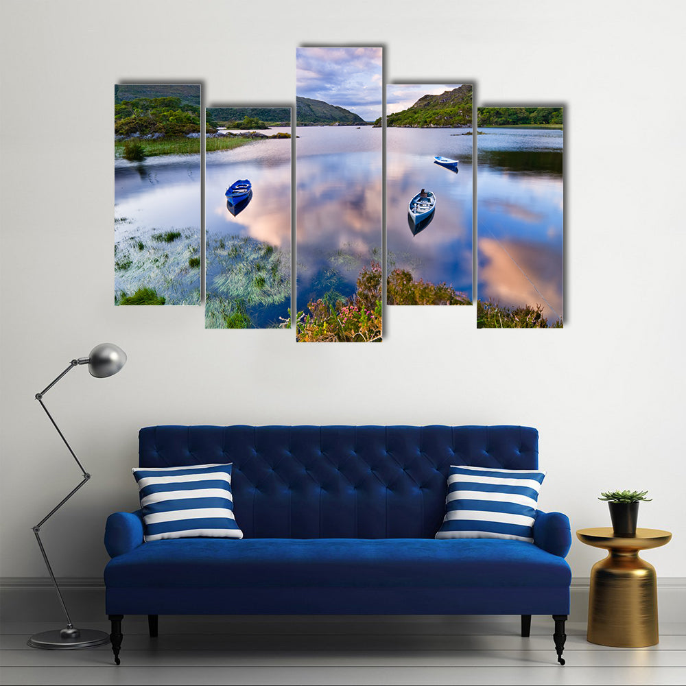 Boats on water in Killarney National Park, Republic of Ireland, Europe Multi Panel Canvas Wall Art