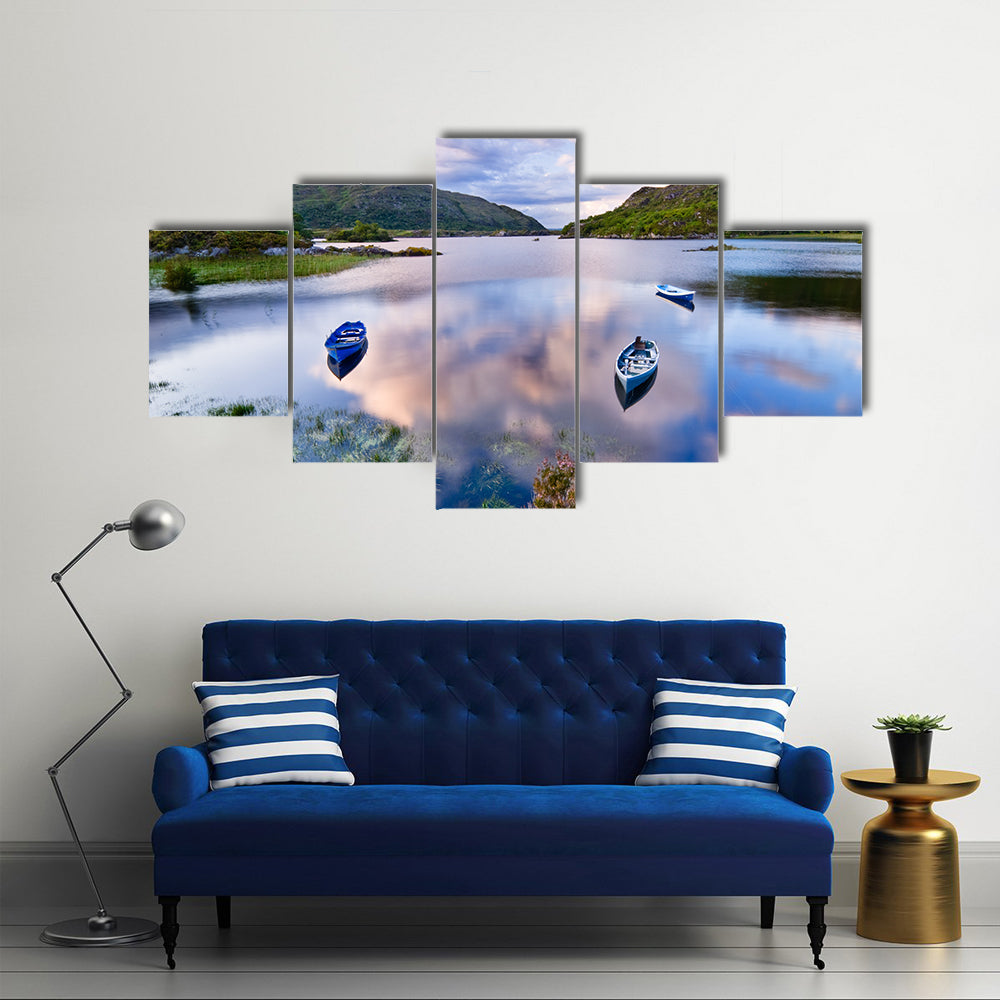 Boats on water in Killarney National Park, Republic of Ireland, Europe Multi Panel Canvas Wall Art