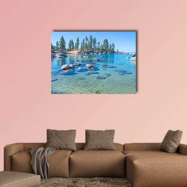 Beautiful blue clear water on the shore of the Lake Tahoe Multi panel canvas wall art