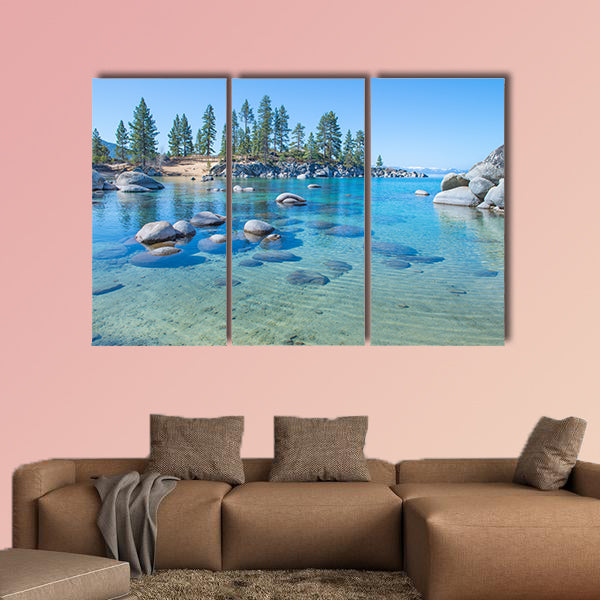 Beautiful blue clear water on the shore of the Lake Tahoe Multi panel canvas wall art