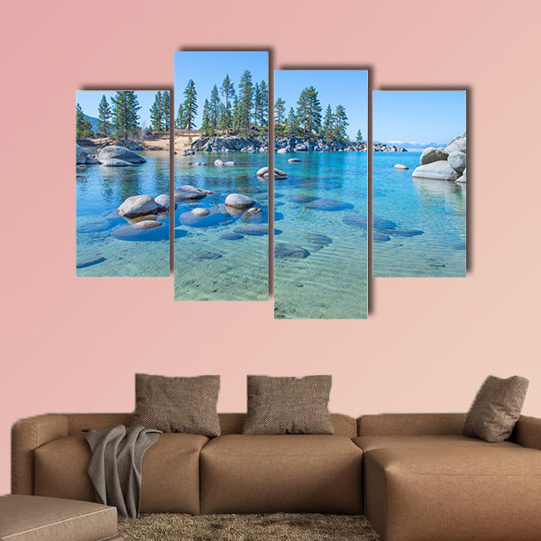 Beautiful blue clear water on the shore of the Lake Tahoe Multi panel canvas wall art