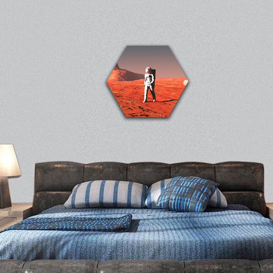 scene of the astronaut on Mars hexagonal canvas wall art
