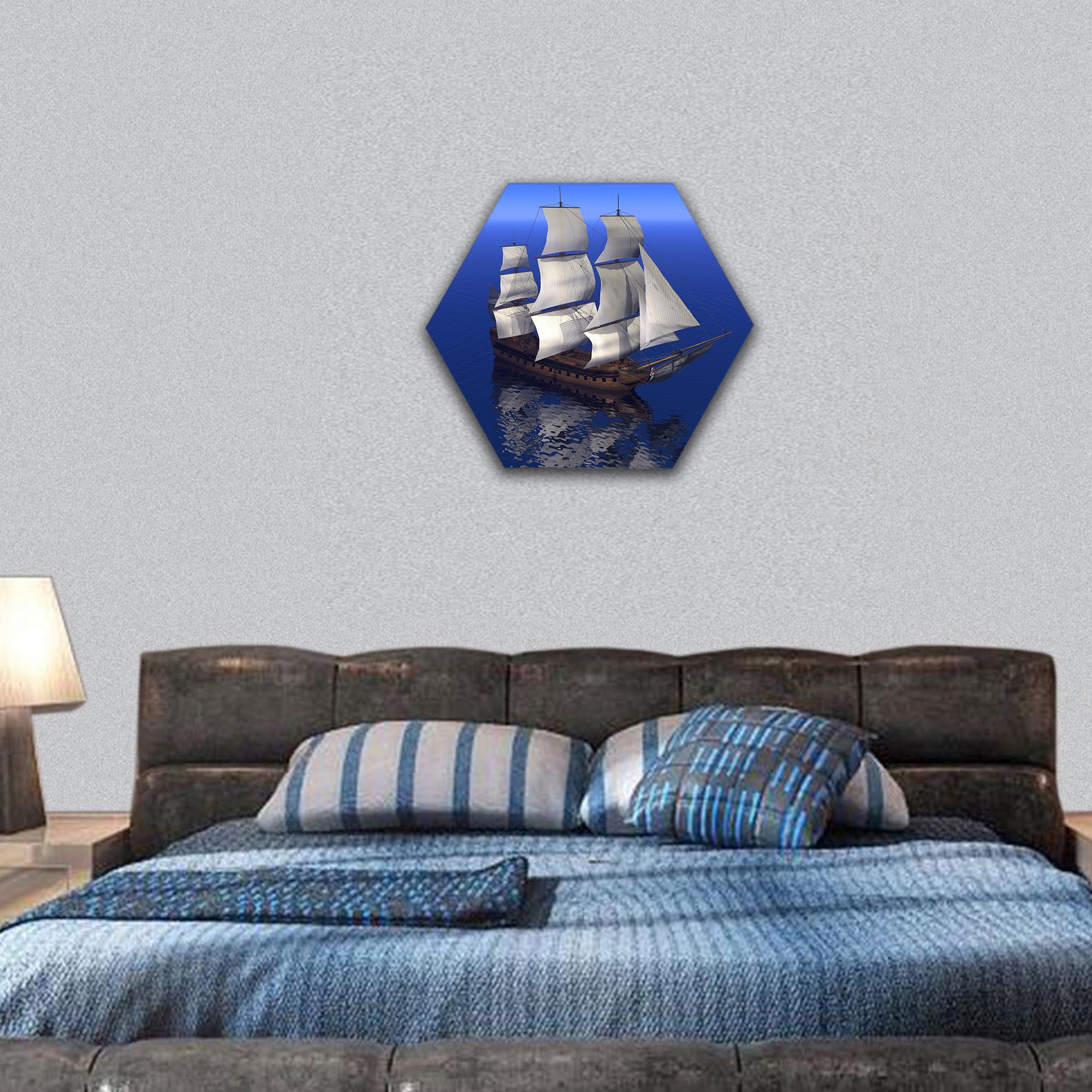 Boat merchant and ocean hexagonal canvas wall art