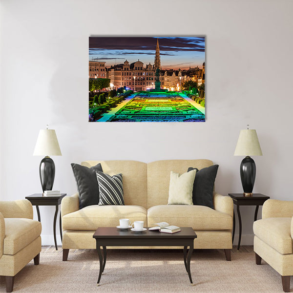 Beautiful Cityscape of Brussels from Monts des Arts at dusk Multi panel canvas wall art