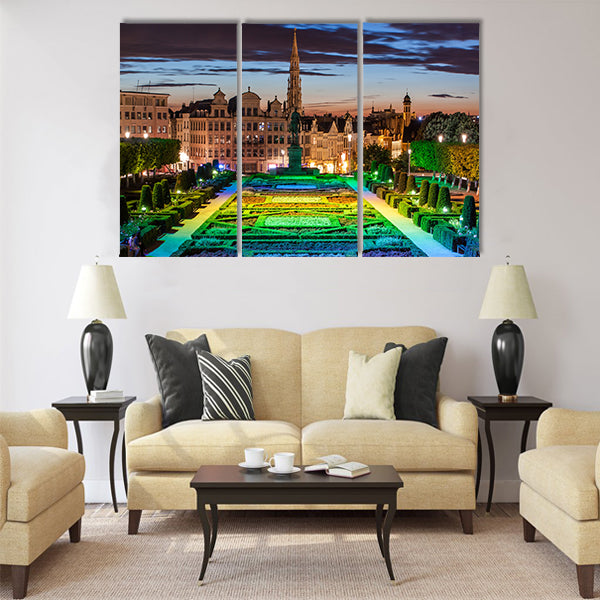 Beautiful Cityscape of Brussels from Monts des Arts at dusk Multi panel canvas wall art