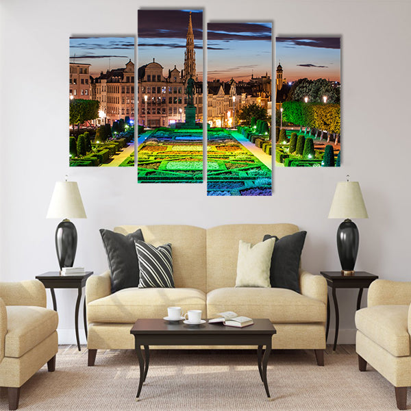 Beautiful Cityscape of Brussels from Monts des Arts at dusk Multi panel canvas wall art