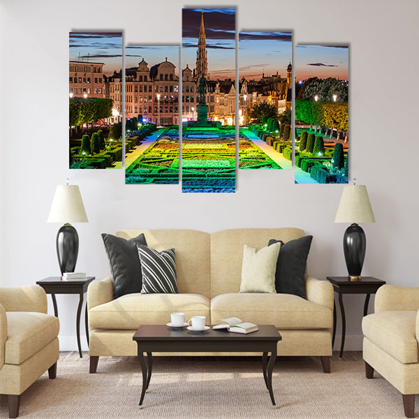 Beautiful Cityscape of Brussels from Monts des Arts at dusk Multi panel canvas wall art