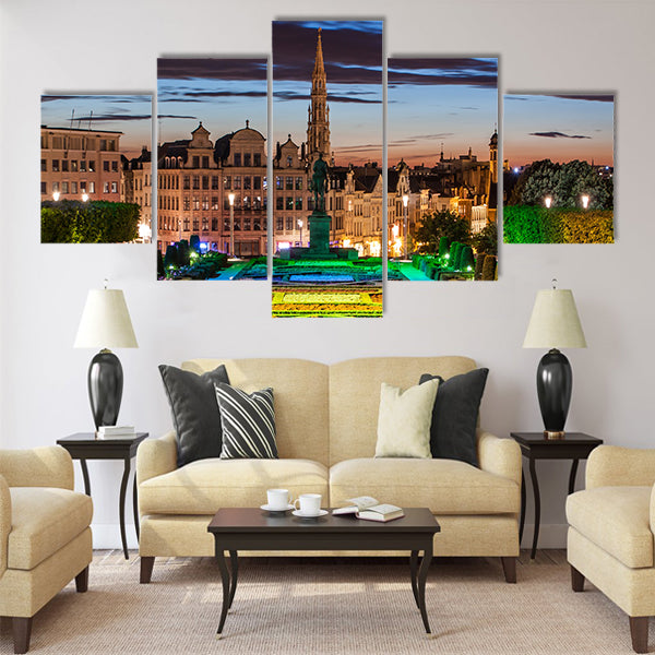 Beautiful Cityscape of Brussels from Monts des Arts at dusk Multi panel canvas wall art