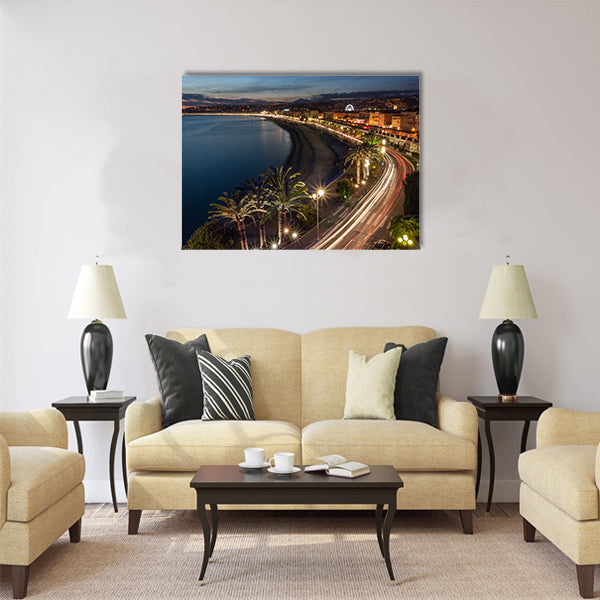 Cityscape of Nice in the French Riviera at dusk Multi Panel Canvas Wall Art