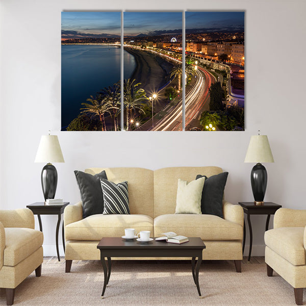 Cityscape of Nice in the French Riviera at dusk Multi Panel Canvas Wall Art