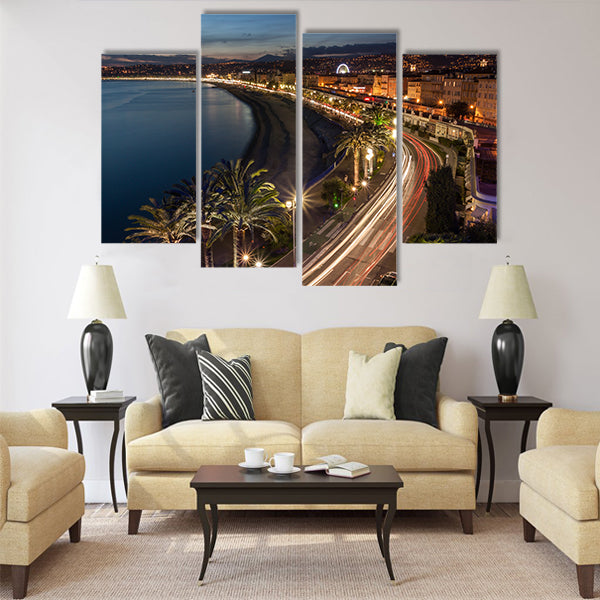 Cityscape of Nice in the French Riviera at dusk Multi Panel Canvas Wall Art