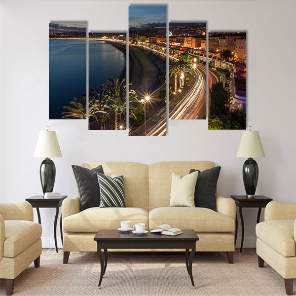 Cityscape of Nice in the French Riviera at dusk Multi Panel Canvas Wall Art