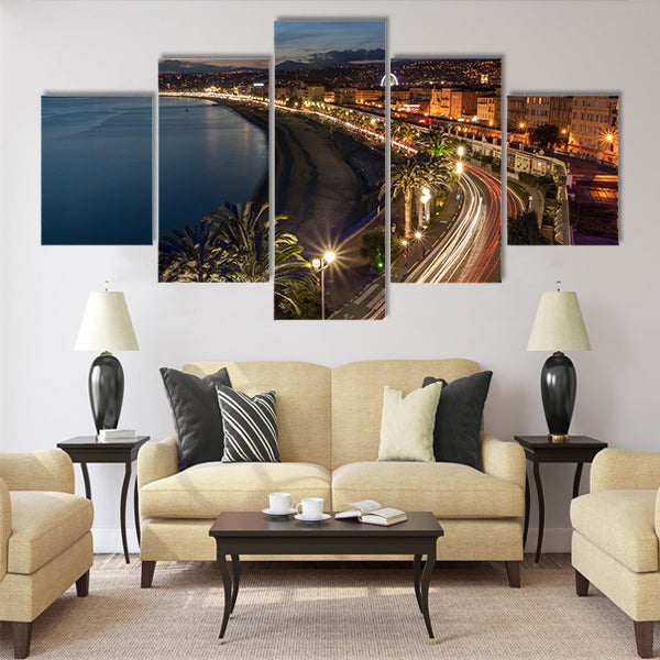 Cityscape of Nice in the French Riviera at dusk Multi Panel Canvas Wall Art