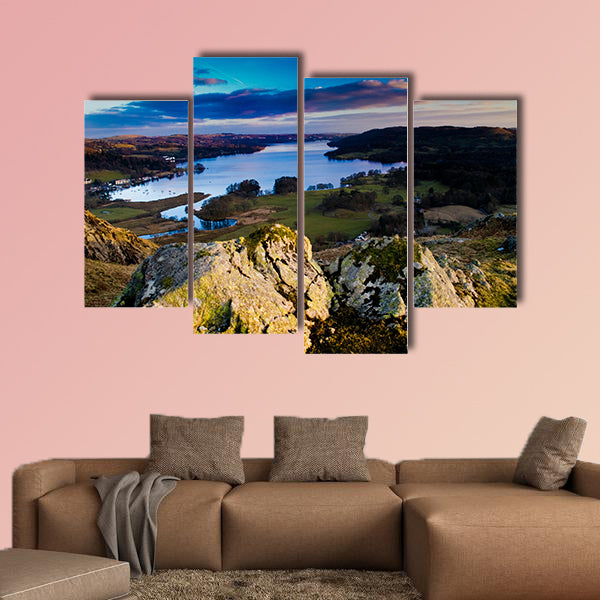 View over lake windermere from loughrigg fell Multi panel canvas wall art