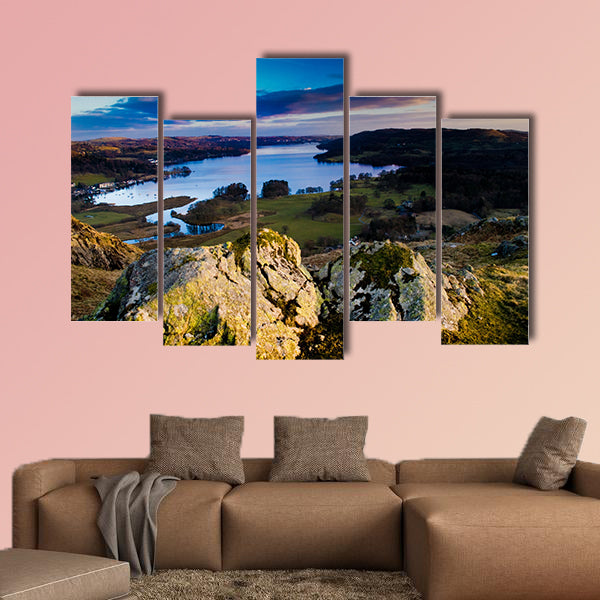 View over lake windermere from loughrigg fell Multi panel canvas wall art
