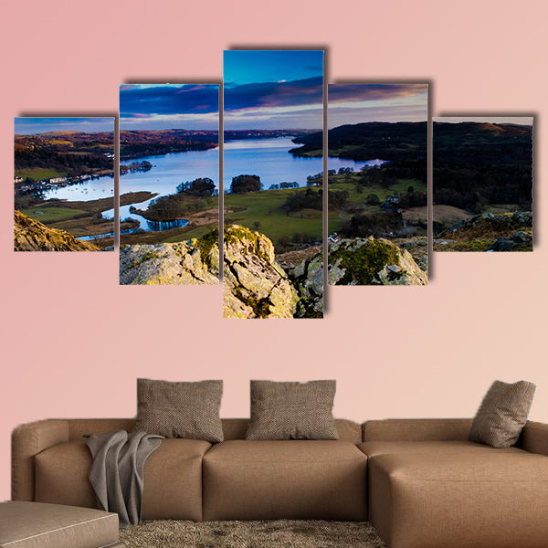 View over lake windermere from loughrigg fell Multi panel canvas wall art