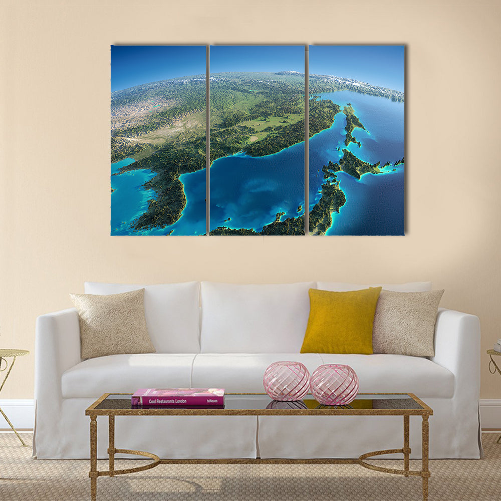 Planet Earth in morning Exaggerated precise relief Multi Panel Canvas Wall Art