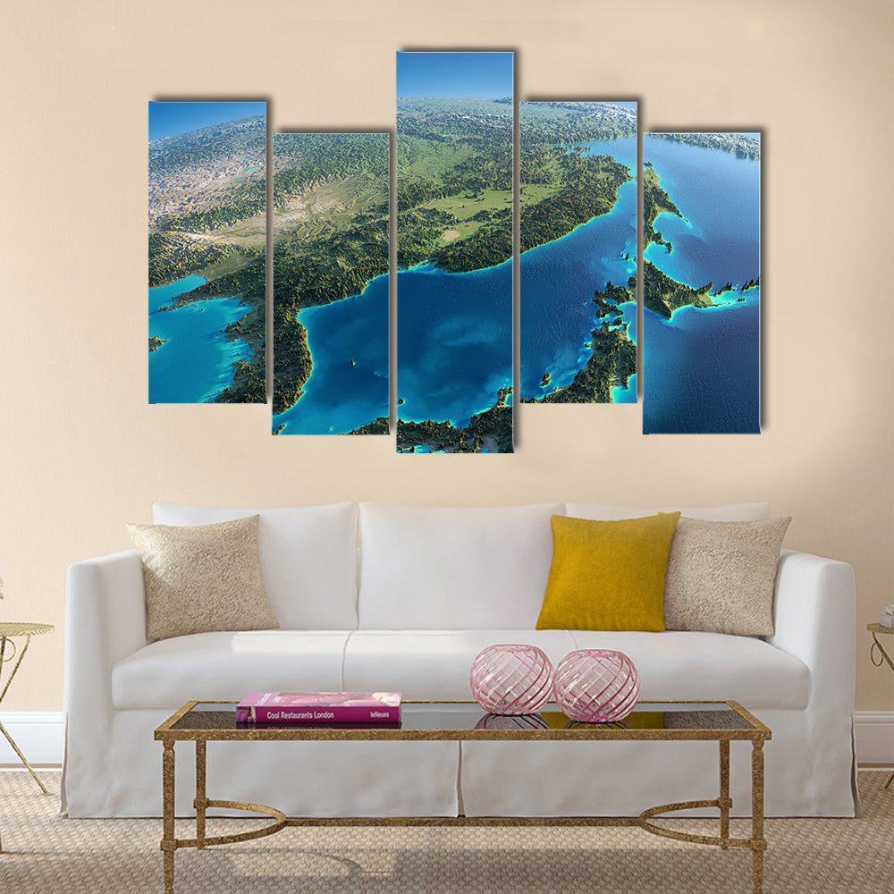 Planet Earth in morning Exaggerated precise relief Multi Panel Canvas Wall Art