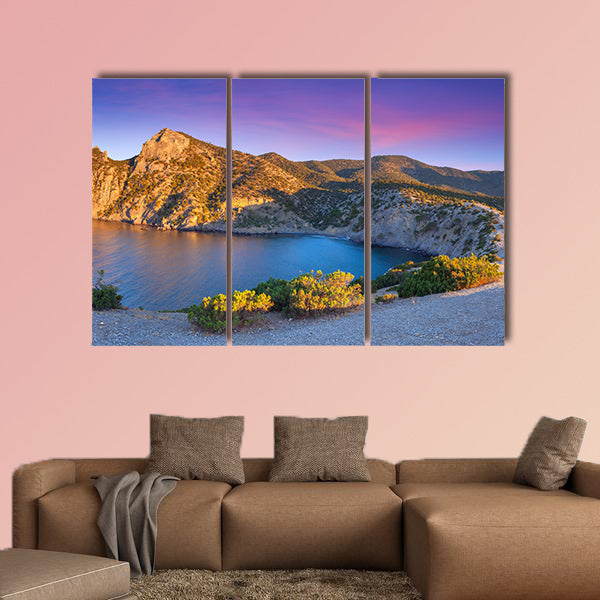 Colorful summer sunrise on the sea Royal bay, Novy Svet, Cremea multi panel canvas wall art
